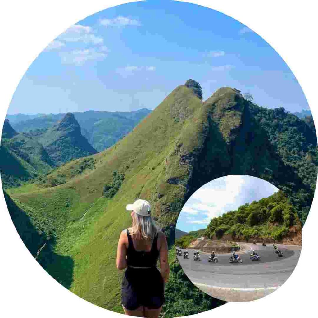 Scenic stop along the Ha Giang Loop where travelers take time to enjoy the landscape