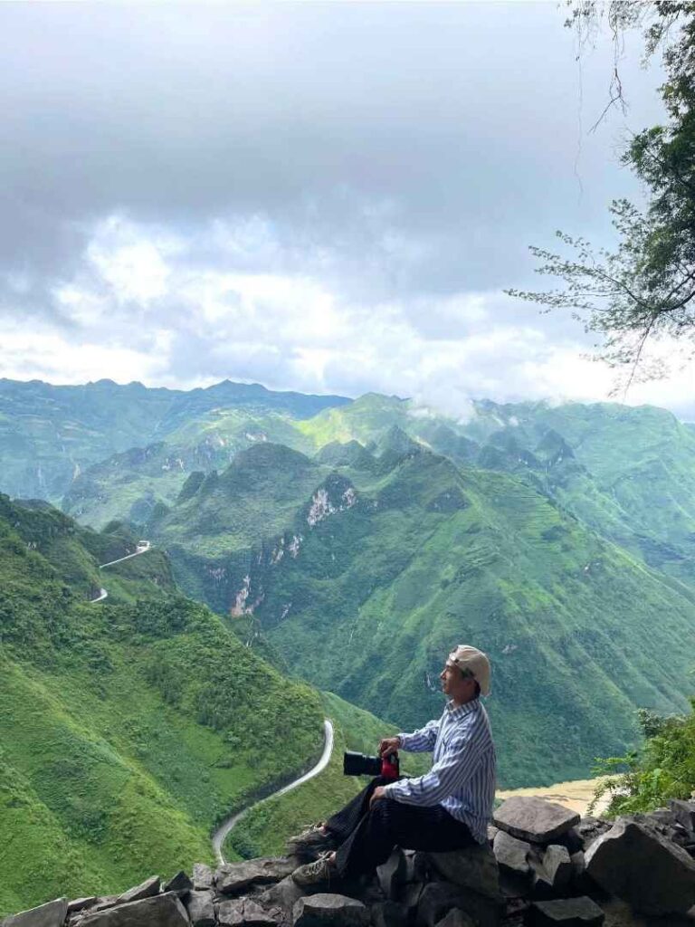View from Meo Vac Sky Path over terraced fields and mountains